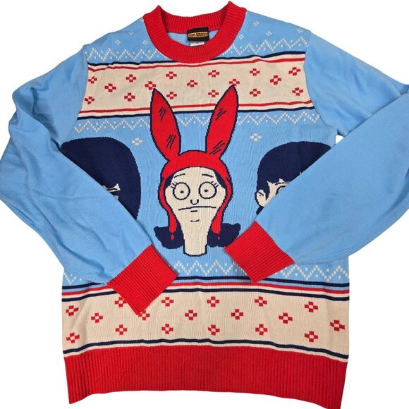 Bobs Burgers Small Knit Christmas Sweater With Louise Tina Gene Faces Long Sleev - Picture 2 of 7